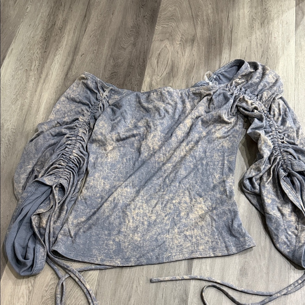 Elegant Gray Ruched Women's Blouse